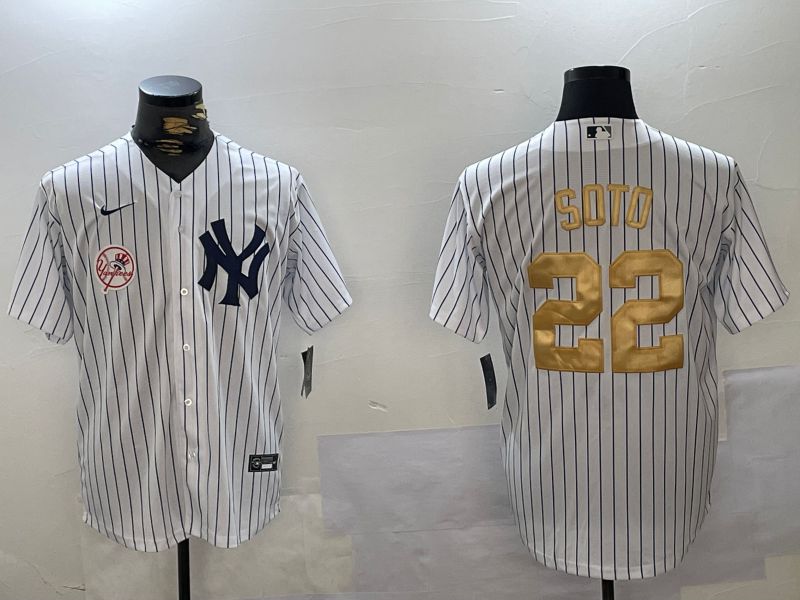 Men New York Yankees 22 Soto White Stripe Fashion Nike 2024 MLB Jersey style 7